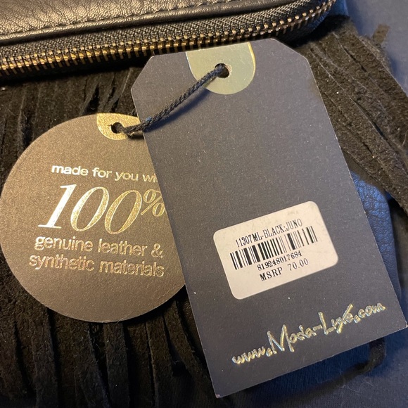 🔴NWT🔴 Moda Luxe Black Shoulder Bag with Fringe - Picture 11 of 12